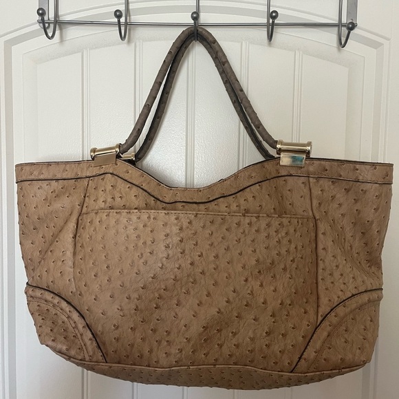 IVANKA TRUMP Beige Faux Ostrich Vegan Leather Shoulder Bag - Picture 11 of 16